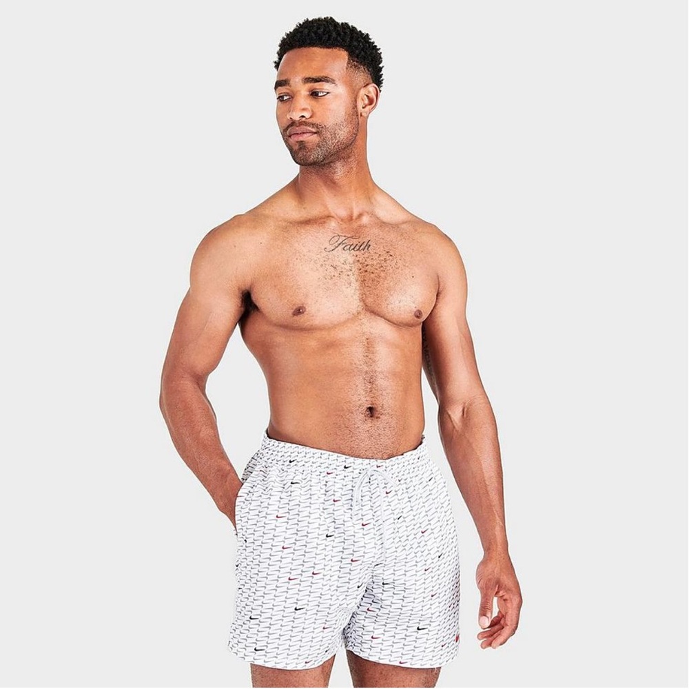 >>>SOLD<<< Nike Men’s Swim Shorts Swoosh All-Over Print Size XL, White & Gray
